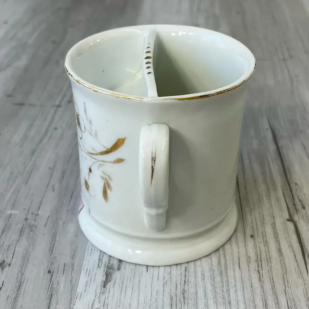 Vintage White Pink Floral Accent Gold Trim Shaving Mug Cup Decor